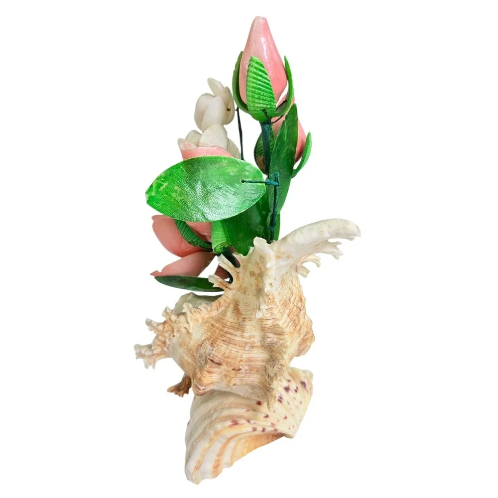 Vintage Sea Shell Pink Green‎ Flowers Handmade Bouquet Seashell Sand Beach